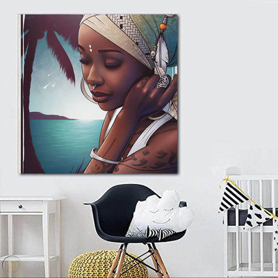 BigProStore Black History Art Pretty Girl With Afro Black History Canvas Art Afrocentric Home Decor BPS44026 24" x 24" x 0.75" Square Canvas