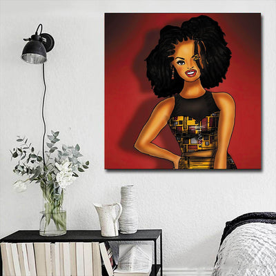 BigProStore Black History Art Pretty Melanin Girl African American Canvas Wall Art Afrocentric Home Decor Ideas BPS78816 16" x 16" x 0.75" Square Canvas