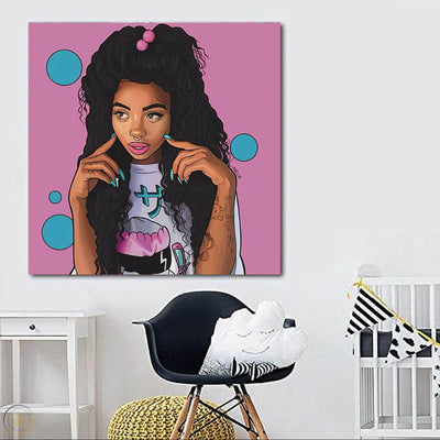 BigProStore Black History Art Pretty Melanin Poppin Girl Framed African Wall Art Afrocentric Wall Decor BPS46119 24" x 24" x 0.75" Square Canvas