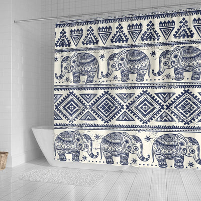 BigProStore Elephant Shower Curtains Blue Ethnic Elephant Pattern Bathroom Wall Decor Ideas Shower Curtain