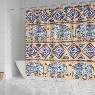 BigProStore Shower Curtains Elephant Blue Ethnic Elephant Tribal Pattern Bathroom Accessories Set Shower Curtain