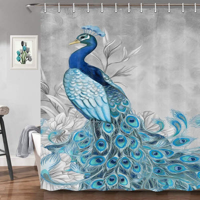 BigProStore Peacock Print Shower Curtains Blue Peacock Wildlife Bathroom Wall Decor Ideas Peacock Gift Peacock Shower Curtain