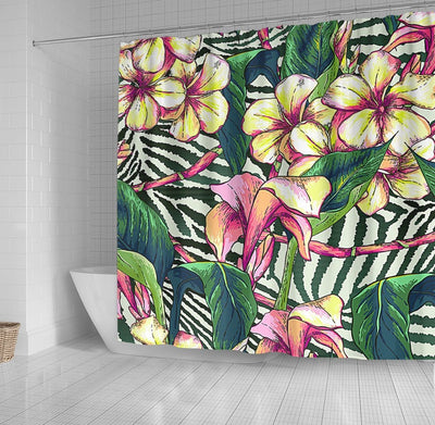 BigProStore Hawaii Shower Curtain Decor Bold Hawaiian Floral Monstera Leaves Plumeria Shower Curtain Bathroom Hawaii Shower Curtain