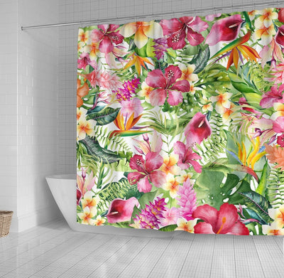 BigProStore Hawaii Shower Curtain Decor Bright Colorful Tropical Floral Botanical Leaves Shower Curtain Bathroom Wall Decor Ideas Hawaii Shower Curtain