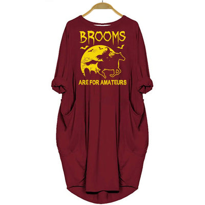 Brooms Are For Amateurs Halloween Horse Riding Women Pocket Dress