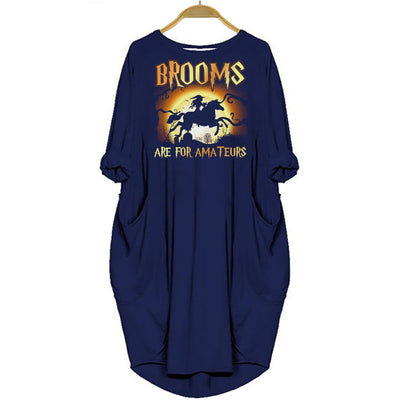 Brooms Are For Amateurs Halloween Riding Horse Women Pocket Dress