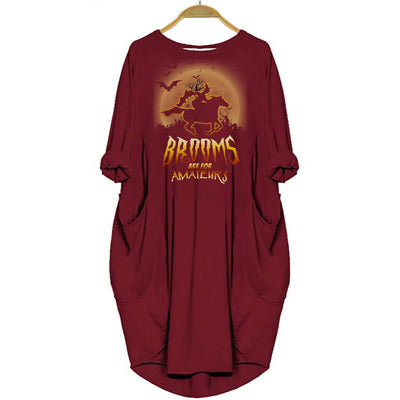 Brooms Are For Amateurs Horse Halloween Women Pocket Dress