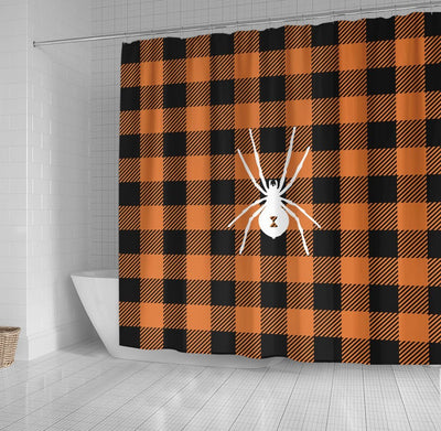 BigProStore Buffalo Shower Curtain Decor Buffalo Plaid Halloween Spider Shower Curtain Bathroom Buffalo Shower Curtain
