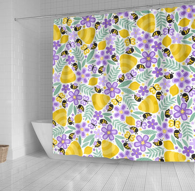 BigProStore Bathroom Curtain Busy Little Honeybees Shower Curtain Bathroom Decor Ideas Lemon Shower Curtain