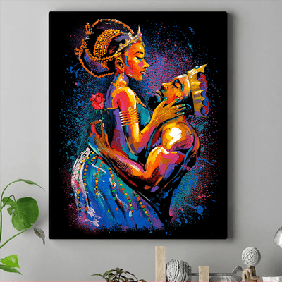 BigProStore African American Canvas Painting Pro Black King And Queen Art Black History Canvas Art Living Room Decor CANPO75 Portrait Canvas .75in Frame / Black / 8" x 12" Apparel