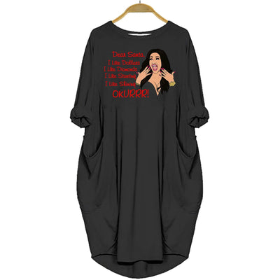 BigProStore Dear Santa Okurrr Christmas Black Woman Pocket Dress Black / S (4-6 US)(8 UK) Women Dress