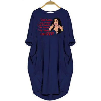 BigProStore Dear Santa Okurrr Christmas Black Woman Pocket Dress Navy Blue / S (4-6 US)(8 UK) Women Dress