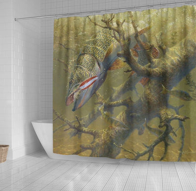 BigProStore Aquarium Bathroom Decor Chasing Lunkers Home Bath Decor Fishing Shower Curtain