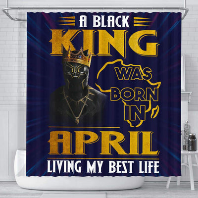 BigProStore Cool A Black King Was Born In April Birthday Afro American Shower Curtains Afro Bathroom Decor BPS201 Small (165x180cm | 65x72in) Shower Curtain
