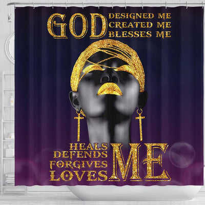BigProStore Cool Black Woman God Designed Created Blessed Heals Defends Forgives Loves Me African American Bathroom Shower Curtains African Bathroom Decor BPS100 Shower Curtain