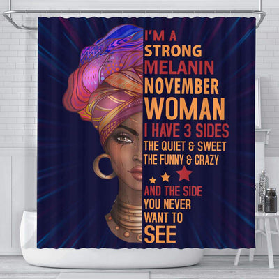 BigProStore Cool I Am A Strong Melanin November Woman Afro Girl Shower Curtains African American Afrocentric Bathroom Accessories BPS067 Small (165x180cm | 65x72in) Shower Curtain