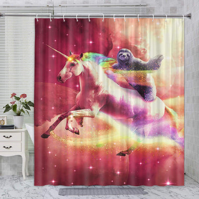 BigProStore Sloth Bathroom Curtains Cool Sloth Riding Unicorn Bathroom Decor Sloth Presents Sloth Shower Curtain