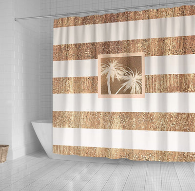 BigProStore Bathroom Curtain Copper Cream Tropical Palm Trees Sparkle Chic Shower Curtain Fantasy Fabric Bath Bathroom Hawaii Shower Curtain