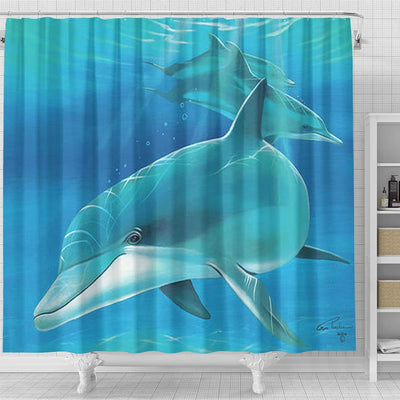 BigProStore Dolphin Shower Curtain Cruisin Geno Cute Shower Curtain Dolphin Shower Curtain / Small (165x180cm | 65x72in) Dolphin Shower Curtain
