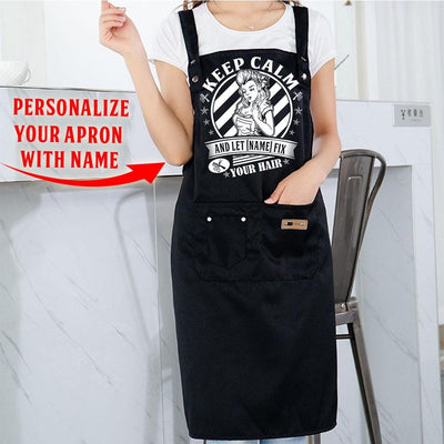 BigProStore Personalized Hair Stylist Apron Keep Calm And Let Me Fix Your Hair Black Apron