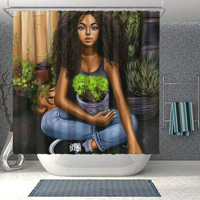 BigProStore Cute African American Black Art Shower Curtain Melanin Girl Bathroom Decor Accessories BPS0133 Small (165x180cm | 65x72in) Shower Curtain