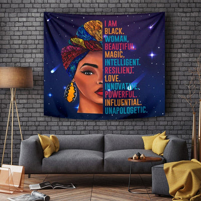 BigProStore African Tapestry Wall Hanging Pretty Black Afro Lady Black Queen I Am Black Woman Magic Wall Decor Tapestry / S (51"x60" / 130x150cm) Tapestry
