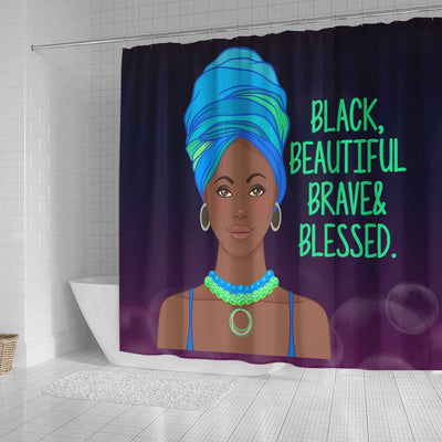 BigProStore Cute Afro Black Beautiful Brave Blessed Girl African American Themed Shower Curtains Afro Bathroom Decor BPS016 Small (165x180cm | 65x72in) Shower Curtain