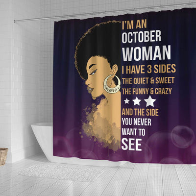 BigProStore Cute Afro Girl I'm A October Woman African American Themed Shower Curtains Afrocentric Bathroom Accessories BPS025 Small (165x180cm | 65x72in) Shower Curtain