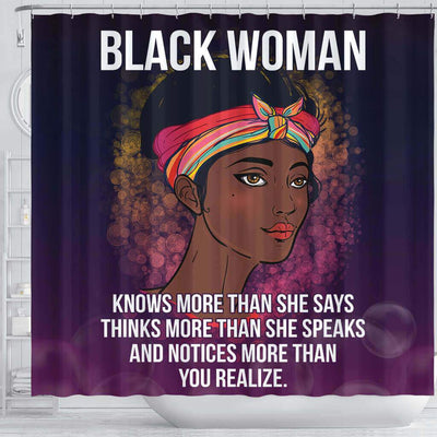 BigProStore Cute Black Woman Knows More Than She Says Thinks More Than She Speaks African American Bathroom Shower Curtains Afrocentric Bathroom Decor BPS102 Shower Curtain