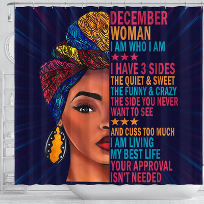 BigProStore Cute December Woman I Have 3 Sides I Live My Best Life Your Approval Isn't Needed Black African American Shower Curtains Afro Bathroom Decor BPS023 Shower Curtain