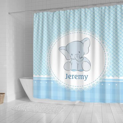 BigProStore Elephant Bathroom Decor Cute Elephant Light Blue Plaid For Kids Children Bathroom Wall Decor Ideas Shower Curtain