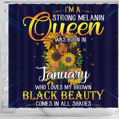 BigProStore Cute I'm A Strong Melanin January Queen Sunflower African American Art Shower Curtains Afrocentric Bathroom Accessories BPS115 Shower Curtain