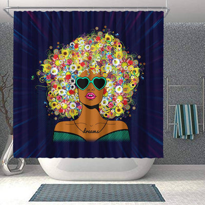 BigProStore Cute Natural Women Flower In Hair African American Inspired Shower Curtains Afro Bathroom Decor BPS185 Shower Curtain