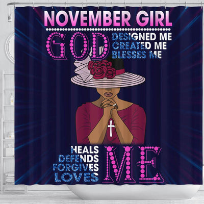 BigProStore Cute November Girl God Designed Created Blesses Heals Defends Me Black African American Shower Curtains Afro Bathroom Decor BPS175 Shower Curtain