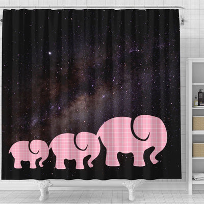 BigProStore Elephant Bathroom Decor Cute Pink Checkered Baby Elephants Art Bathroom Wall Decor Ideas Shower Curtain / Small (165x180cm | 65x72in) Shower Curtain