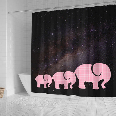 BigProStore Elephant Bathroom Decor Cute Pink Checkered Baby Elephants Art Bathroom Wall Decor Ideas Shower Curtain