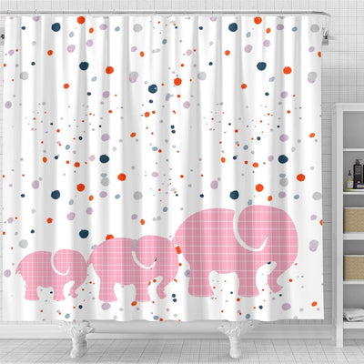 BigProStore Shower Curtains Elephant Cute Pink Checkered Baby Elephants Art Small Bathroom Decor Ideas Shower Curtain / Small (165x180cm | 65x72in) Shower Curtain