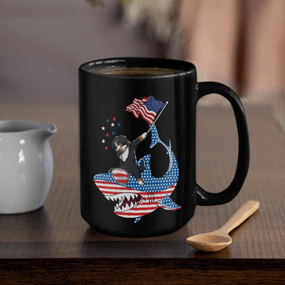 BigProStore Dabbing Bernese Mountain Rides Shark Coffee Mug Father's Day Mother's Day Independence Day Gift Idea BPS125 Black / 15oz Coffee Mug