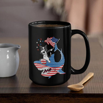 BigProStore Dabbing Border Collie Rides Shark Coffee Mug Father's Day Mother's Day Independence Day Gift Idea BPS115 Black / 15oz Coffee Mug
