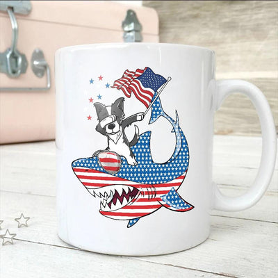 BigProStore Dabbing Border Collie Rides Shark Coffee Mug Father's Day Mother's Day Independence Day Gift Idea BPS115 White / 11oz Coffee Mug