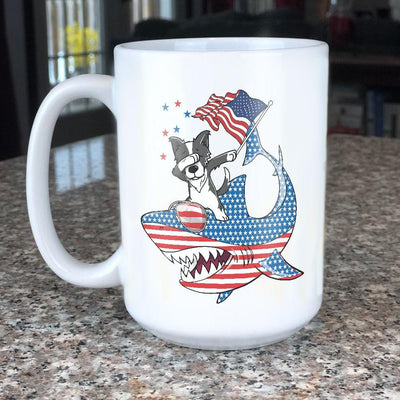 BigProStore Dabbing Border Collie Rides Shark Coffee Mug Father's Day Mother's Day Independence Day Gift Idea BPS115 White / 15oz Coffee Mug