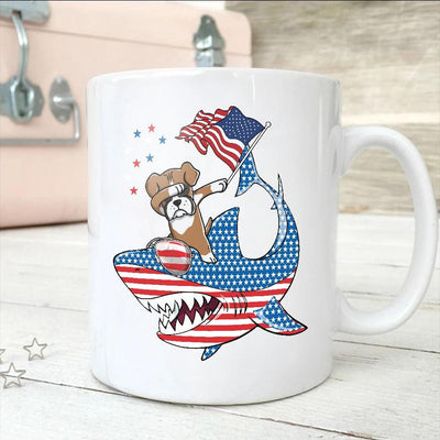 BigProStore Dabbing Boxer Rides Shark Coffee Mug Father's Day Mother's Day Independence Day Gift Idea BPS190 White / 11oz Coffee Mug