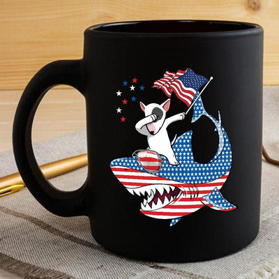 BigProStore Dabbing Bull Terrier Rides Shark Coffee Mug Father's Day Mother's Day Independence Day Gift Idea BPS192 Black / 11oz Coffee Mug