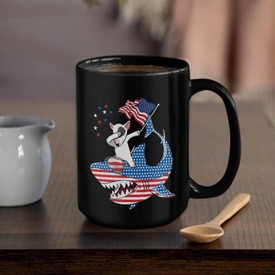 BigProStore Dabbing Bull Terrier Rides Shark Coffee Mug Father's Day Mother's Day Independence Day Gift Idea BPS192 Black / 15oz Coffee Mug