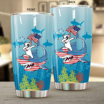 BigProStore Dabbing Bull Terrier Rides Shark Tumbler Father's Day Mother's Day Independence Day Gift Idea BPS192 White / 20oz Steel Tumbler