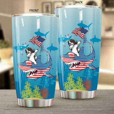 BigProStore Dabbing Havanese Rides Shark Tumbler Father's Day Mother's Day Independence Day Gift Idea BPS157 White / 20oz Steel Tumbler