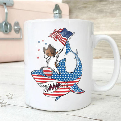 BigProStore Dabbing Papillon Rides Shark Coffee Mug Father's Day Mother's Day Independence Day Gift Idea BPS002 White / 11oz Coffee Mug