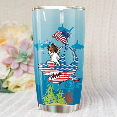BigProStore Dabbing Papillon Rides Shark Tumbler Father's Day Mother's Day Independence Day Gift Idea BPS002 White / 20oz Steel Tumbler