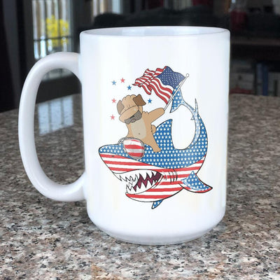 BigProStore Dabbing Pug Rides Shark Coffee Mug Father's Day Mother's Day Independence Day Gift Idea BPS453 White / 15oz Coffee Mug