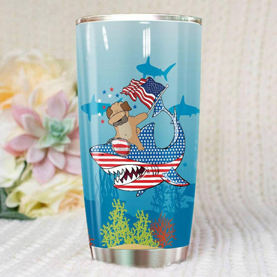 BigProStore Dabbing Pug Rides Shark Tumbler Father's Day Mother's Day Independence Day Gift Idea BPS453 White / 20oz Steel Tumbler